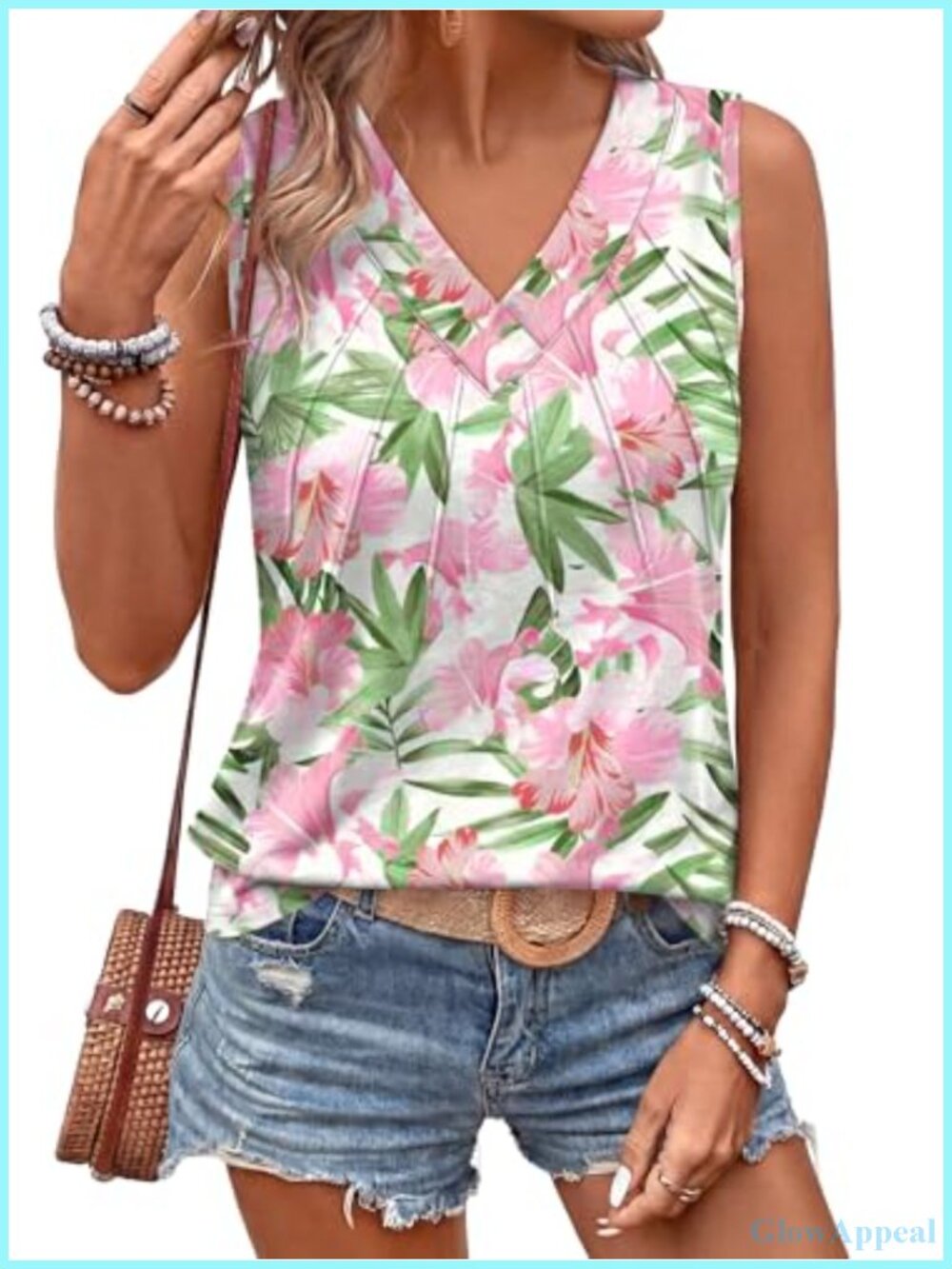 Women's Loose Fit V-Neck Sleeveless Tank Top Ruched Summer Blouse